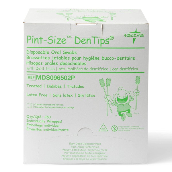 Medline Dentips Disposable Oral Swabsticks, Adult Mint Treated, Green, 500 Count