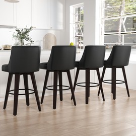 Erdoru Counter Height Bar Stool, Upholstered Fabric Barstool with Back, Kitchen Island Bar Stool with Footrest, 26" Seat Height, Solid Wood Legs, Fabric in Rustic Black