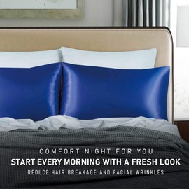 Tyfitb Satin Pillowcase for Hair and Skin, Navy Blue Pillowcases Set of 2, Cooling Pillow Cases Standard Size(20×26 Inches), Soft Luxury Satin Pillowcase with Envelope Closure