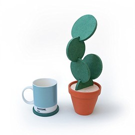 Brccee AC 6-Piece Green Coaster Cactus Set with Flower Pot Shaped Holder for Drinks,Coffee,Cup (Pure Green)