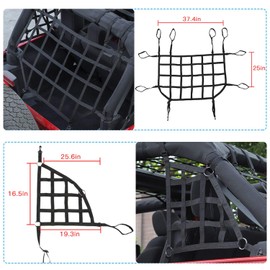RT-TCZ Cargo Net, 3 Set Mesh Cargo Roof Net for Jeep Wrangler JK JKU 2007-2018 4 Door (Black)