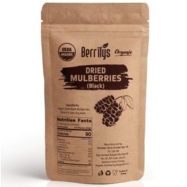 Berrilys Organic Dried Mulberries, Black, Dried Mulberry, Non-GMO, Unsulfured, Raw, 10 oz,