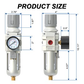AIRZOE 1/2" NPT Air Filter Regulator Combo Piggyback,5 Micron Brass Element, Semi-Auto Drain,Air Pressure Regulator AW4000-04,0-145 psi Gauge