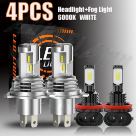 AuureLamp For Toyota Highlander 2008-2010 - H4 H11 LED Headlight Fog Light Combo Bulbs Kit