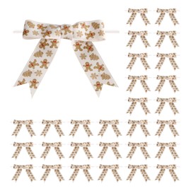 Meseey 30 Pcs 3 Inch Pink Gingerbread with Candy Canvas Ribbon Bows Pink White Merry Christmas Twist Tie Bows for Christmas Gift Wrapping Wreath Bow DIY Crafts Supplies (Lt Pink Gingerbread)