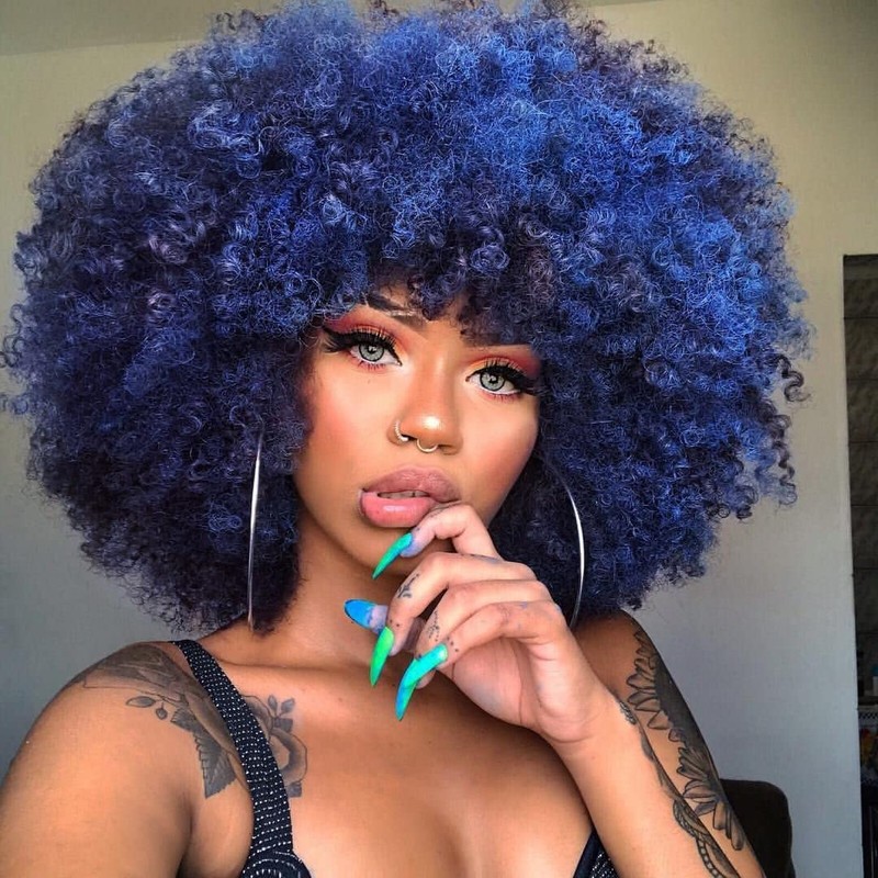 HIHOO Afro Wig Short with Bangs for Black Women Afro