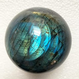 SONGZEM Natural Labradorite Sphere Rock Quartz Crystal Ball Healing Ornament Specimen + Pedestal (200g), Blue