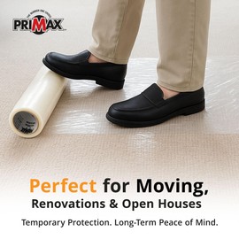 PRIMAX Carpet Protector Film 24" x 200' – Self-Adhesive Carpet Protection Film – Clear Plastic Floor Cover – Sticky, Tear-Resistant, Easy Removal – for Moving, Painting, Construction
