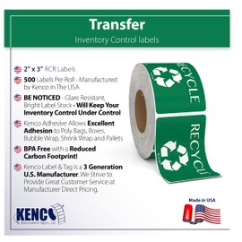 Recycle Labels - 500 3" X 2" Recycle Stickers - Recylcing Inventory and Handling Adhesive 500 Permanent Adhesive Labels Per Roll Made in The USA and Fully Biodegradable (1)