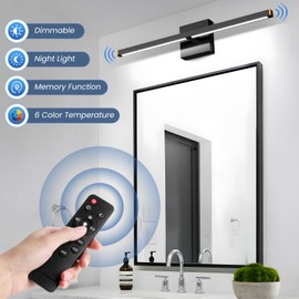 PETLIK Black Vanity Light Fixtures - 32 Inch Dimmable Bath Lights Fixture Over Mirror, 5CCT Black Bar Light 20W LED Modern Vanity Lights, Nightlight, Memory Function