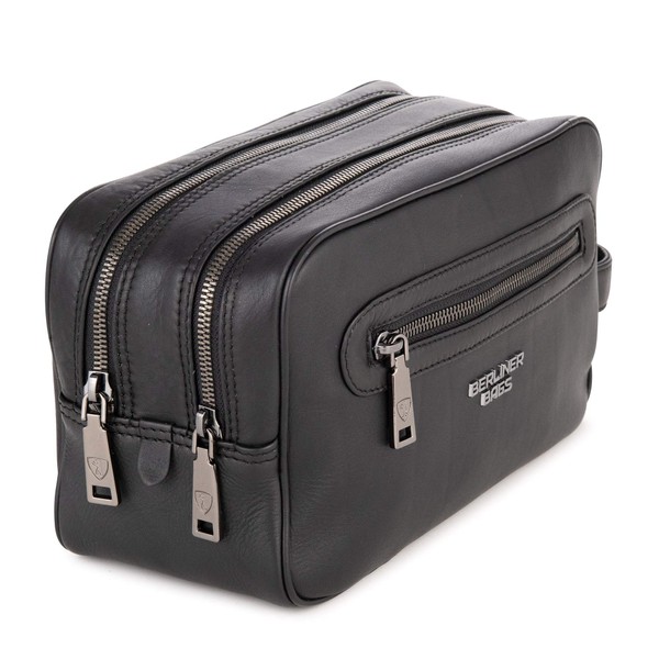 Berliner Bags Premium Toiletry Bag Max with 2 Compartments Leather Toiletry Bag Cosmetic Bag Men Women, black, Toiletry bag