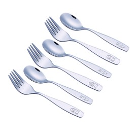 Exzact Children's Cutlery Stainless Steel 6pcs/ Kids Fork and Spoon Set/Toddler Utensils/Flatware - 3 x Forks, 3 x Dinner Spoons - Dog & Bunny Engraved (2021 New Packaging)