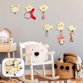 MOSITU 6Pcs Kids Coat Hooks Ocean Animal Hook Toddler Cute Wall Hooks Wooden Hanging Rack Decorative Clothes Hat Key Towel Animal Wall Mount Rack Hook Hanger for Kids Room Bedroom Bathroom