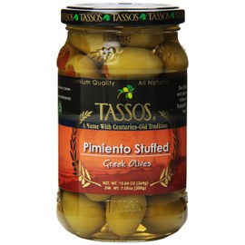 Tassos Evian Olives Stuffed with Natural Pimento, 12.84 Ounce