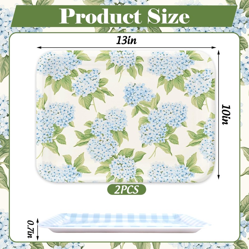 2 Pcs Hydrangea Flower Serving Trays Melamine Platter Spring Summer