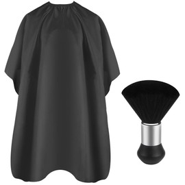 FEBSNOW FEBSNOW Professional Hair Cutting Cape with Neck Duster Brush, Salon Barber Cape, Hair Cutting Accessories (Black)