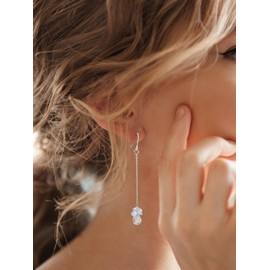 Kristland Women's Earrings Silver 925 Long Tassel Glitter Crystal Bridal Earrings Pendant, Sterling Silver