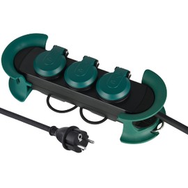 Electraline 30924 Waterproof Professional Power Strip with Retractable 3 Sockets with Cap 16 A French Rubber Cable H07RN-F 3G1.5 mm² Length 3 m IP44 Green