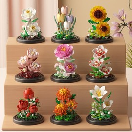 9 Flowers 1500Pcs Mini Building Blocks Set for Adults – Botanical Flower Model Kit with Roses – Micro Toy Building Bricks Set for Room Decor – Unique Valentine’s Gift for Teens and Adults Age 14+