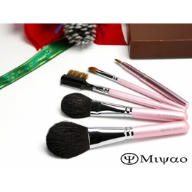 Kumano Makeup Brush Set (Japan Gift Prize 2015 Hiroshima Prize) Kumano Cosmetic Brushes, Pink Pearl, Set of 5 [Middle Shaft Type] Gift Packaging