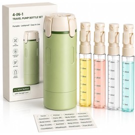 Juego de botellas dispensadoras de viaje 4 en 1 con ventosa de montaje en pared, bomba de bloqueo a prueba de fugas, recipientes de viaje ligeros compatibles con TSA – champú acondicionador loción de