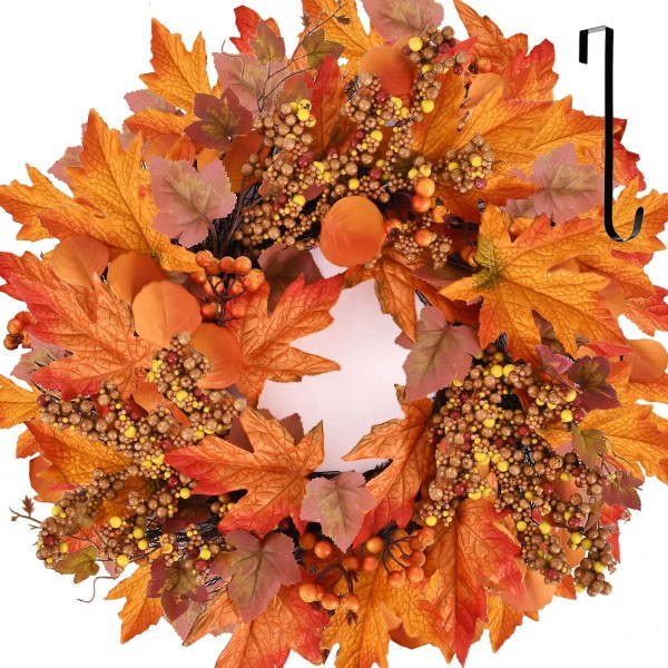 Nisoger 20 lnch Artificial Fall Wreath for Front Door Autumn