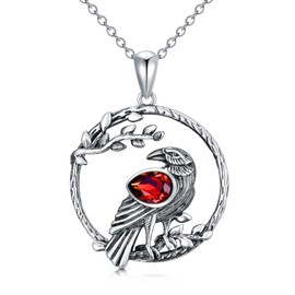 Plesitep Raven Necklace Sterling Silver Crow Pendant Necklace Embellished with Red Crystal from Austria Jewelry for Women Mom Lover