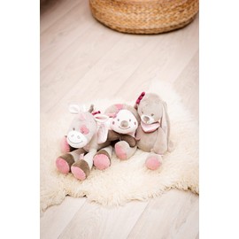 Nattou Cuddly Toy Rabbit Nina Stuffed Animal for Kids & Babies - Promotes Motor Skills, Easy Care, Extra-Soft Material, Machine Washable - Pink/Beige, 11 inches