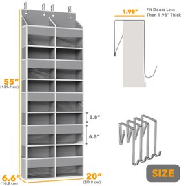 SpaceAid Extra Large Over The Door Organizer with 10 Large Pockets and 10 Mesh Side Pockets, 5 Layers Door Organizer Hanging with Clear Window for Bedroom, Bathroom, Pantry and Nursery, Gray