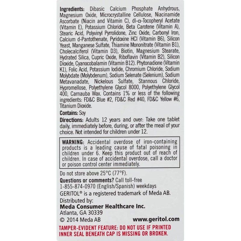 Geritol Complete Multivitamin Tablets 100 Count Essential Vitamins Minerals