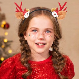 Jeairts Santa Christmas Headband Antlers Xmas Hair Hoop Headpiece Funny Elk Deer Hairband New Year Headwear Hair Accessories for Women and Girls