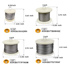T316-Stainless Steel 1/16'' Wire Rope,7x7 Strand Core Marine Grade(328ft)