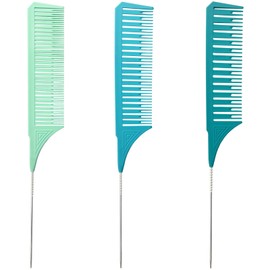 Zoolinn Premium Highlighting Comb Set – 3 Sizes - Blue & Green, with Rat Tail, Heat Resistant, for Home Use Hair Salon & Barbershop, Professional Hair Dye Styling Comb