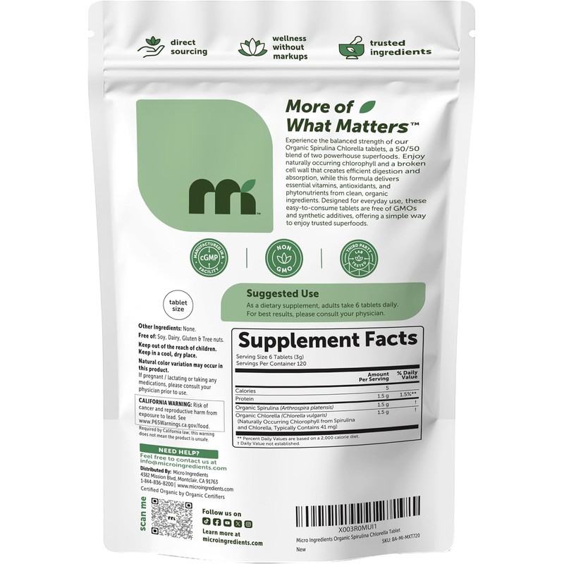 Micro Ingredients Organic Spirulina Chlorella Tablets, 720 Count | 4