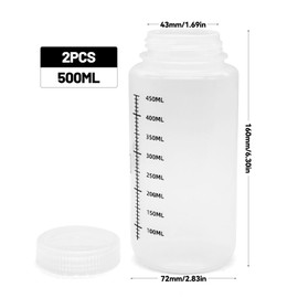 ZHIYUQL Pack of 2 PP Wide Mouth Bottles, 500 ml, Laboratory Bottle with Screw Cap, Dosing Bottle, Scale Labels, Test Bottles for Laboratory Bottles, Kitchen or Hobby