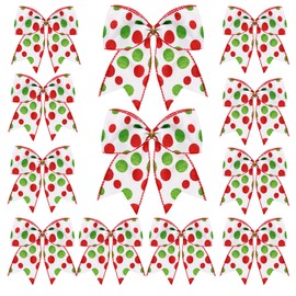 Hiagkmet 12 pcs Red Green Christmas Bows Ornaments, 6 Inch Christmas Wreaths Bows Xmas Tree Bows Glitter Dot Bows Ribbons Ornaments for Garland Wedding Holiday Party Christmas Tree Decorations