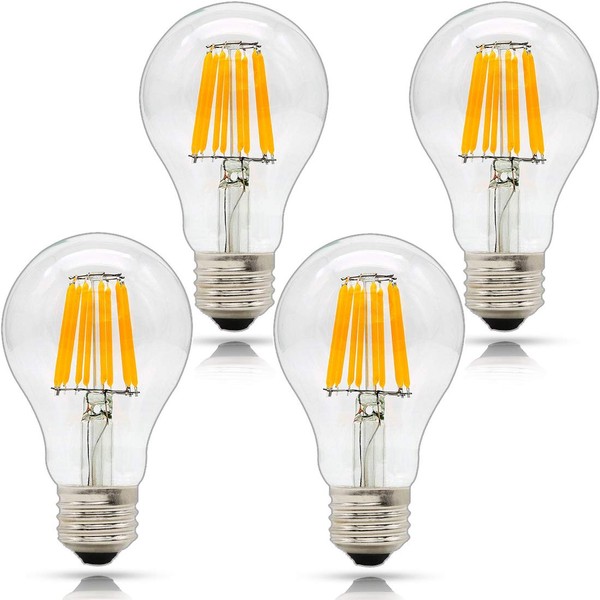 LED Bulb, 60W Equivalent, E26 LED Base, LED Apple Clear, LED Filament Light, Edison Bulb, LED Lamp, Energy Saving, Long Life, PSE Certified, A60, Pack of 4