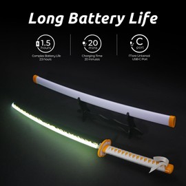 Zisu LED Glowing Anime Cosplay Sword Zenitsu Sword - 40 Inch Rechargeable Light Up Sword with Stand & Belt