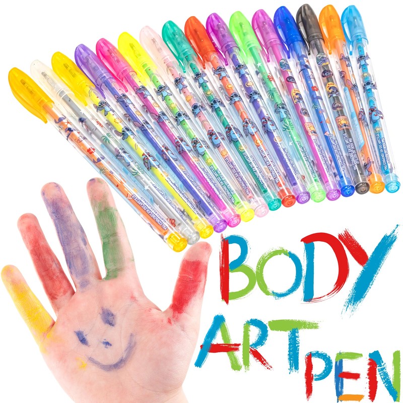 Stitch 16 Piece Glitter Pen Body Art Set, Glittery and