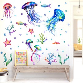 Condessacity DIY Wall Sticker Sea Ocean Life Cute Jellyfish Ocean World Wallpaper Sticker Removable Bath Wall Children's Room Toy Room Wallpaper Waterproof Wall Sticker Decoration