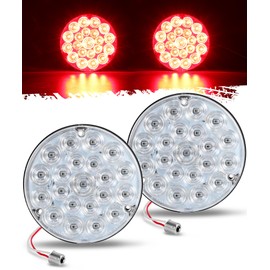 Partsam 4 inch Round Tail Light 21-2835 LEDs Red Stop Turn Load Lights with 1156 Socket TPE Gasket Clear Lens Replacemnet for Freightliner Kenworth Peterbilt Cascadia, 12V IP67 Waterproof 2pcs