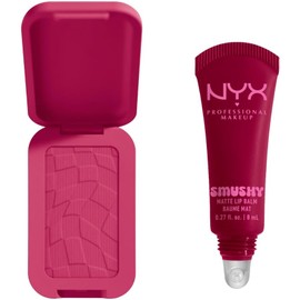NYX Professional Makeup Smushy Matte Balsamo labial, Tono Squizze n Sizzle (vino) Efecto tinta coreana + Buttermelt Blush Rubo en polvo, Tono Butta than before (cereza). Fórmulas veganas.