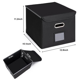CADONO File Organizer Box with Lid, Large Hanging File Folder Organizer with Plastic Slide, Collapsible Portable Filing Storage Boxes for Office/Decor/Home (Navy Blue, 14.9 x 12.59 x 10.8 inch)