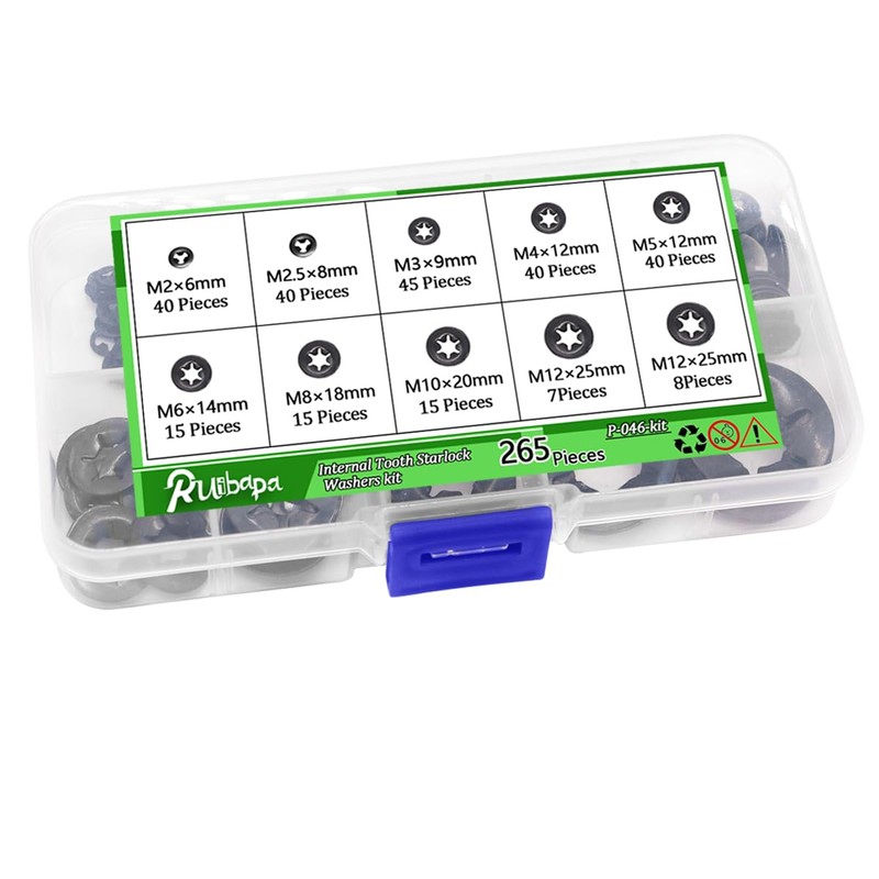 Ruipaba 265 PCS Internal Tooth Star Lock Washers 9 Size