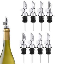 Weighted Stainless Steel Liquor Bottle Pourers: Auto Flip Spouts for Precise Pouring, Leak-Proof and Dishwasher-Safe (8pcs - Silver)