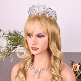 Tiaras Crown for Women, Bride Royal Queen Crown Pearl Rhinestone Princess Headband Quinceanera Hair Acessories Tiaras and Crown Jewelry for Porm Party (Silver Moiré CZ)