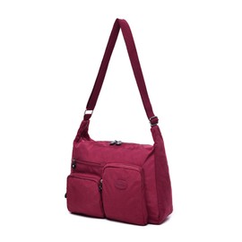 Efanliu Cross Body bag Ladies Handbags Large Women Shoulder Messenger Bag Nylon with Multi Pocket for Travel (Deep red)