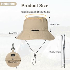 Pushiibee 2 Pack Packable Bucket Hat, 2 Color Sun Hats for Men Women, Solid Color Foldable Fishing Hat Cotton Beach Hat Outdoor Sun Protection Hat Summer Hats with Chin Strap for Women Men