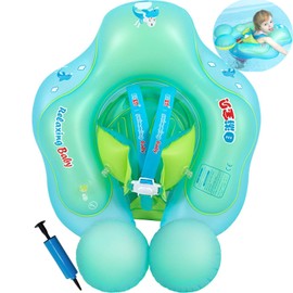 HONGCI Baby Swimming Float, Newborn Baby Learn to Swim Inflatable Trainer - Adjustable Inflatable Baby Pool Float, Baby Swimming Ring (includes an air pump) (3-12 Months,Blue)
