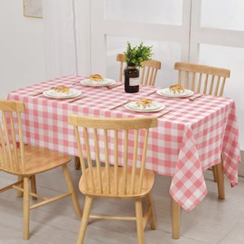 XWZO Checkered Tablecloth Square - Waterproof, Wrinkle Free Checker Table Cloth for Cafes, Restaurants and Gardens, Decorative Plaid Table Cover, 54 x 54 Inch, Pink and White
